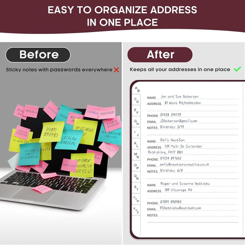 Taja Address Book with Alphabetical Tabs, Hardcover Address Books Large Print for Record Contacts, Small Address Book to Store All Your Important Informations in One Place - Burgundy - Image 2